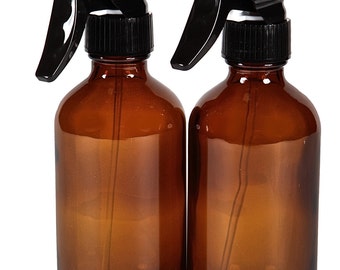 2 New, High Quality, 8 oz, Amber Glass Trigger Sprayer Bottles For Essential Oils & Cleaning Products