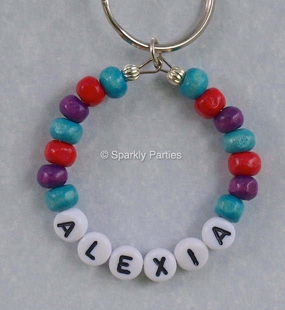 Book Bag Tags - beaded keyrings - Personalised Name Keyrings