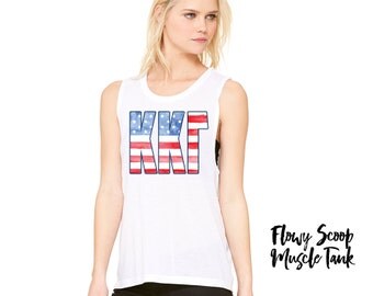 KKG Kappa Kappa Gamma Watercolor Flag Letters Sorority Flowy Racerback Tank
