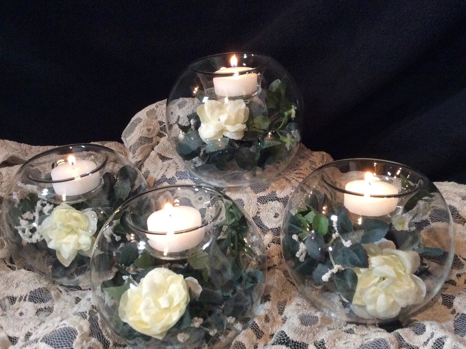 Set of 4 glass bubble candle holders/ wedding by JustDottingAround