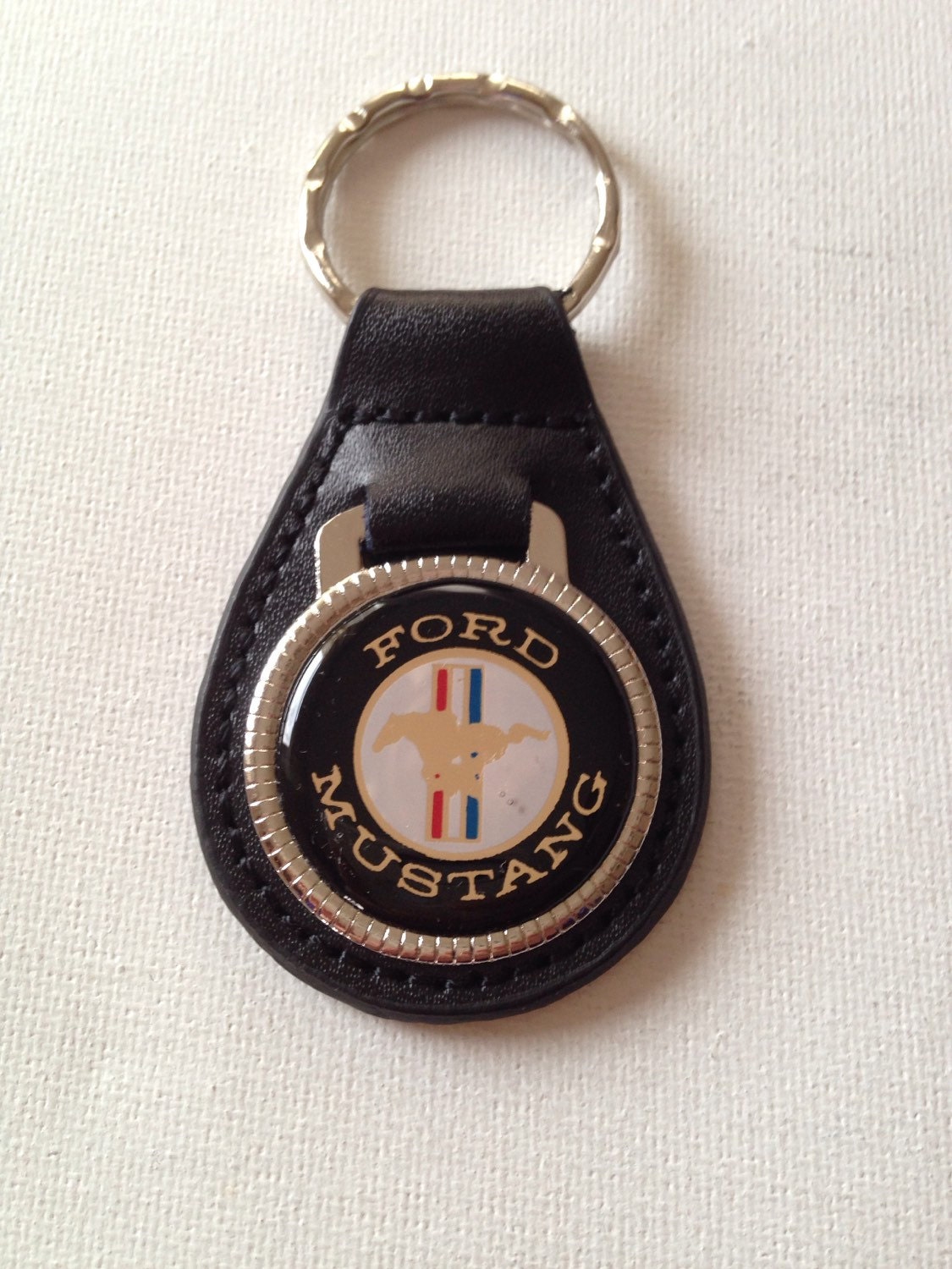 IPick Image For Ford Mustang Tri-Bar Logo In Black On Chrome Engine Piston And Rod Metal Key Chain