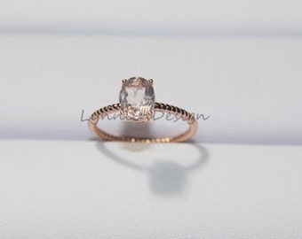 Vintage Halo Oval Morganite Ring 14K Rose Gold Morganite Engagement Ring Morganite Wedding Ring Gem Bridal Ring