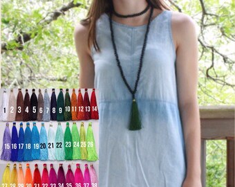 Custom double wrap wooden beaded tassel necklace