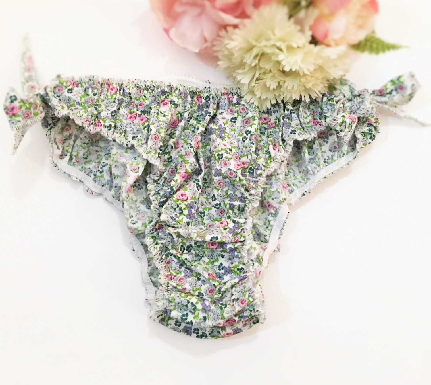 Panty knots / blue flower design / cotton lingerie / cute