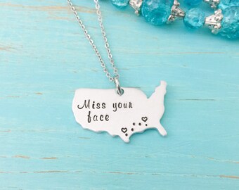 United States Necklace - Best Friends - Moving Away Gift - Hand Stamped Necklace - Long Distance Relationship - Personalized Necklace - Gift