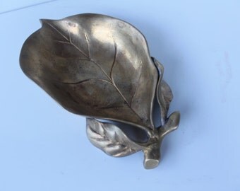Vintage Bras Leaf Dish- Business Card Holder.