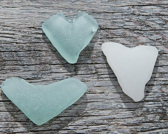 Sea glass heart Genuine seaglass Heart art Nautical jewelry Keepsake Romantic gift Bulk seaglass Heart shaped glass Heart seaglass / 3 pcs