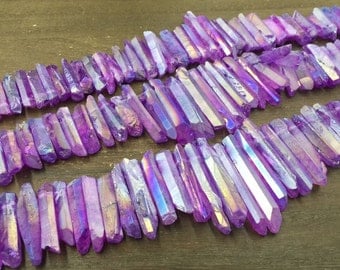 Mystic Lavender Quartz Points Aura Purple Crystal Point Beads Graduated Top Drilled Raw Quartz Crystal Stick Beads Bulk 7-11*15-45mm