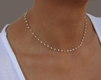 dainty necklace gold pearl choker delicate 14k bridesmaid chain