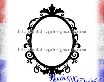 Oval frame cutting file with decorated border, in Jpg Png Studio3 SVG EPS DXF, cricut svg, silhouette cut file, oval monogram svg, frame svg