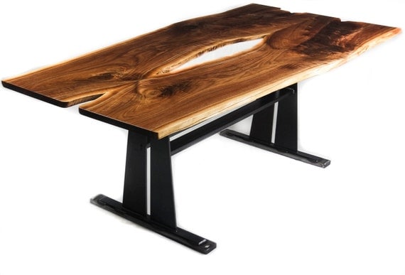 Bookmatched Walnut Live Edge Wood Slab Dining Table With Mission Style 