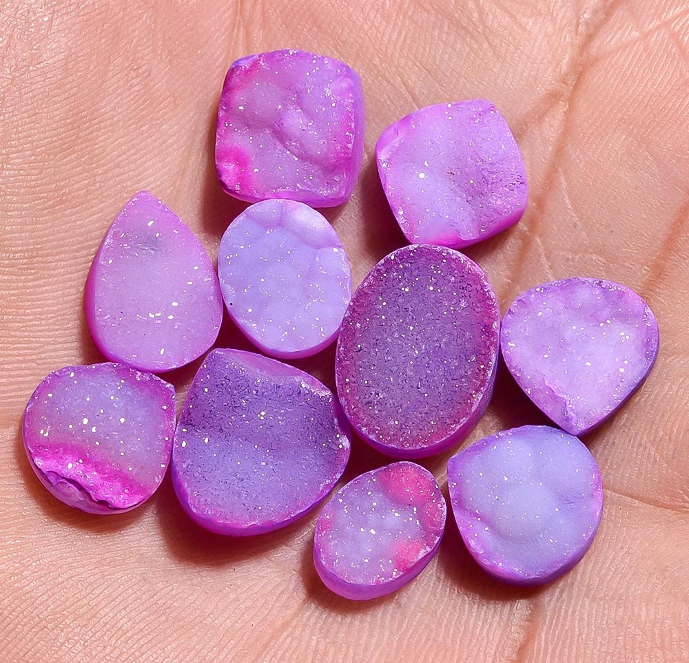 pink druzy loose gemstone lot