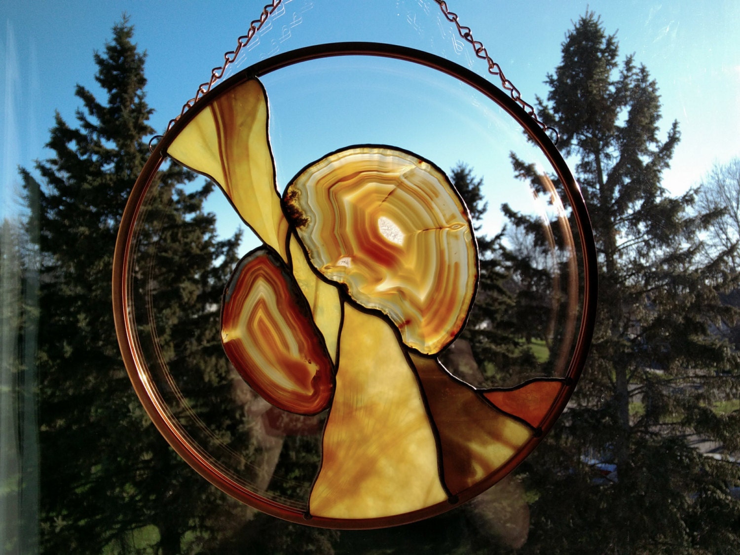 Agate and Stained Glass Window Hanging