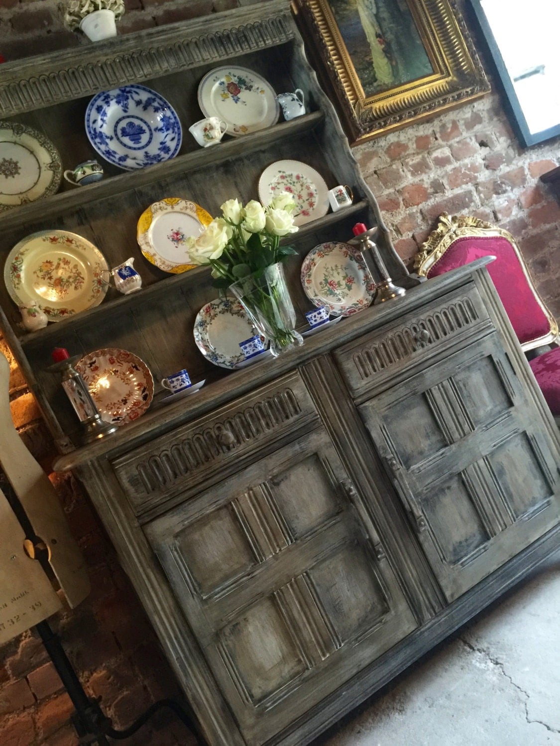 Stunning Antique Priory Oak Welsh Dresser Distressed Shabby Chic