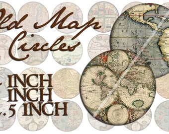 Old Map Circles, 4 3 2.5 inch digital download 8.5x11 sheets, JPG & PDF, instant printable antique ancient earth chart