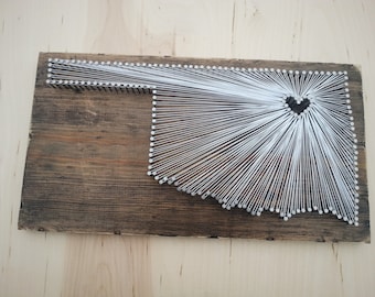 Oklahoma String Art, State String Art, Oklahoma Nail Art, Oklahoma Decor, Rustic Decor, custom sign, Oklahoma love, OK home, 9x17