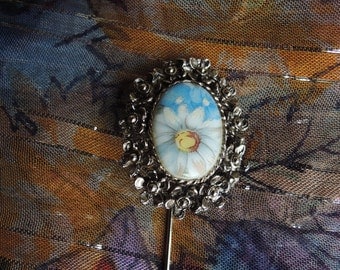 Hand Painted Porcelain Daisy Flower Stick Pin