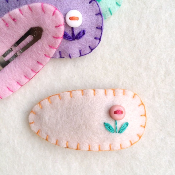 Tiny Button Flower Felt Hair Snap Clip for by MangoMommyHairClips