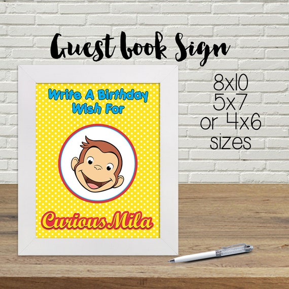 Curious George Guestbook Sign Curious by AGMPrintableDesigns