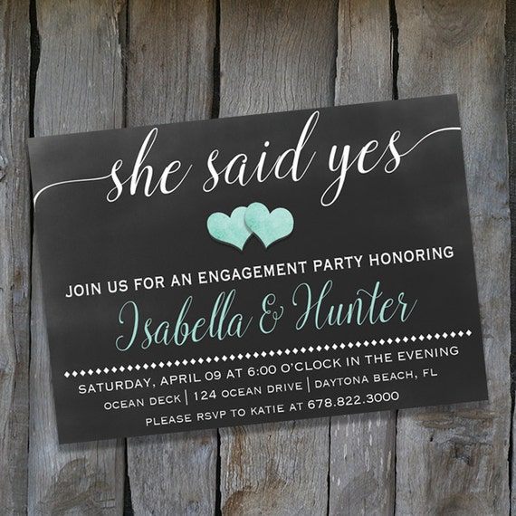 Items similar to PRINTABLE Chalk & Heart Engagement Party Invitations