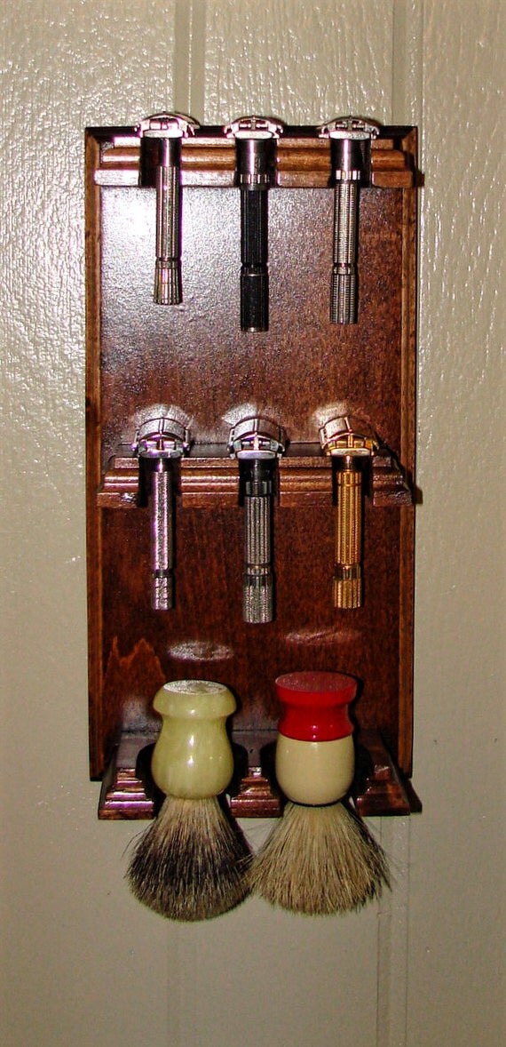6 Razor 2 Brush Custom Wood DE Razor Wall by WildernessRazorWorks