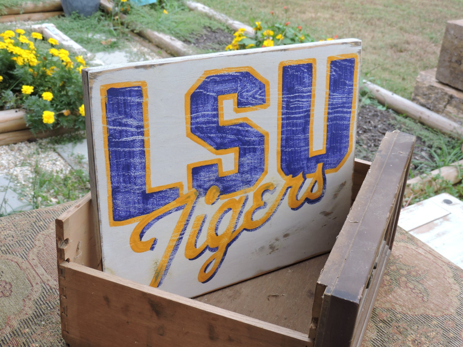 LSU Tigers sign. Made with Plywood. Distressed Rustic Decor.