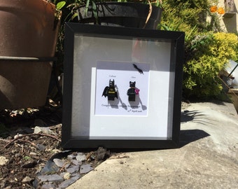 Batman & Catwoman Personalised lego replica frame, Superhero DC fan gift for a couple, engagement wedding, anniversary Valentine's Day gift