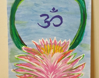 Om Painting - Lotus Flower Painting - Original Painting - Meditation Painting - Meditation Art - Original Painting - Yoga Studio Art