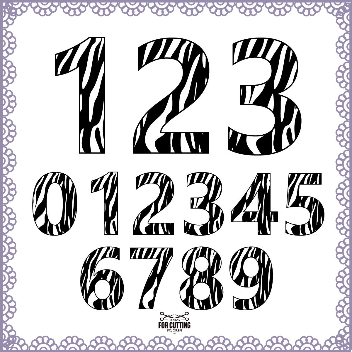 Zebra numbers Monogram Zebra font Cut Files Svg Eps Dxf.