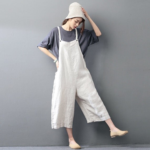 Womens Loose Fitting Comfortable Linen Jumpsuits Overalls