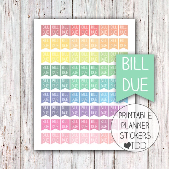 printable planner stickers pastel bill due by