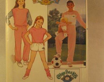 Vintage 1984 Butterick 6705 Cabbage Patch Kids Girls Sewing Pattern Shirt, Vest, Shorts, Pants and Transfers Uncut Factory Folded Size 12-14