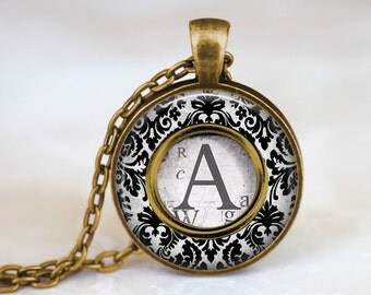 Custom Letter Necklace • Initial Jewelry • Typewriter Key Necklace • Typewriter Jewelry • Personalized Gift • Gift For Her • Damask Necklace