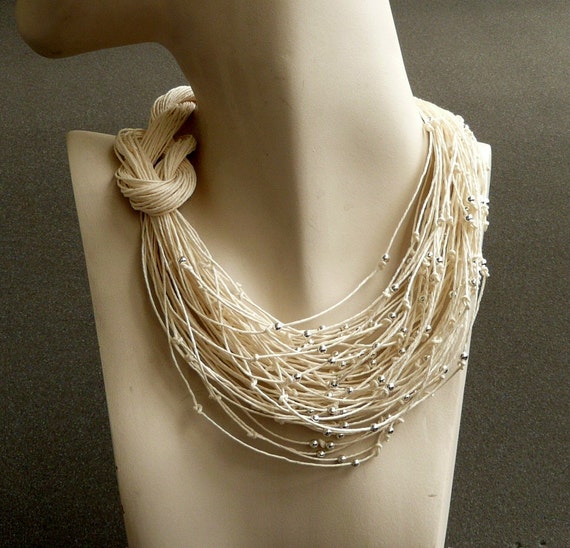 Linen bib necklace linen jewelry bib necklace natural by Feltpoint