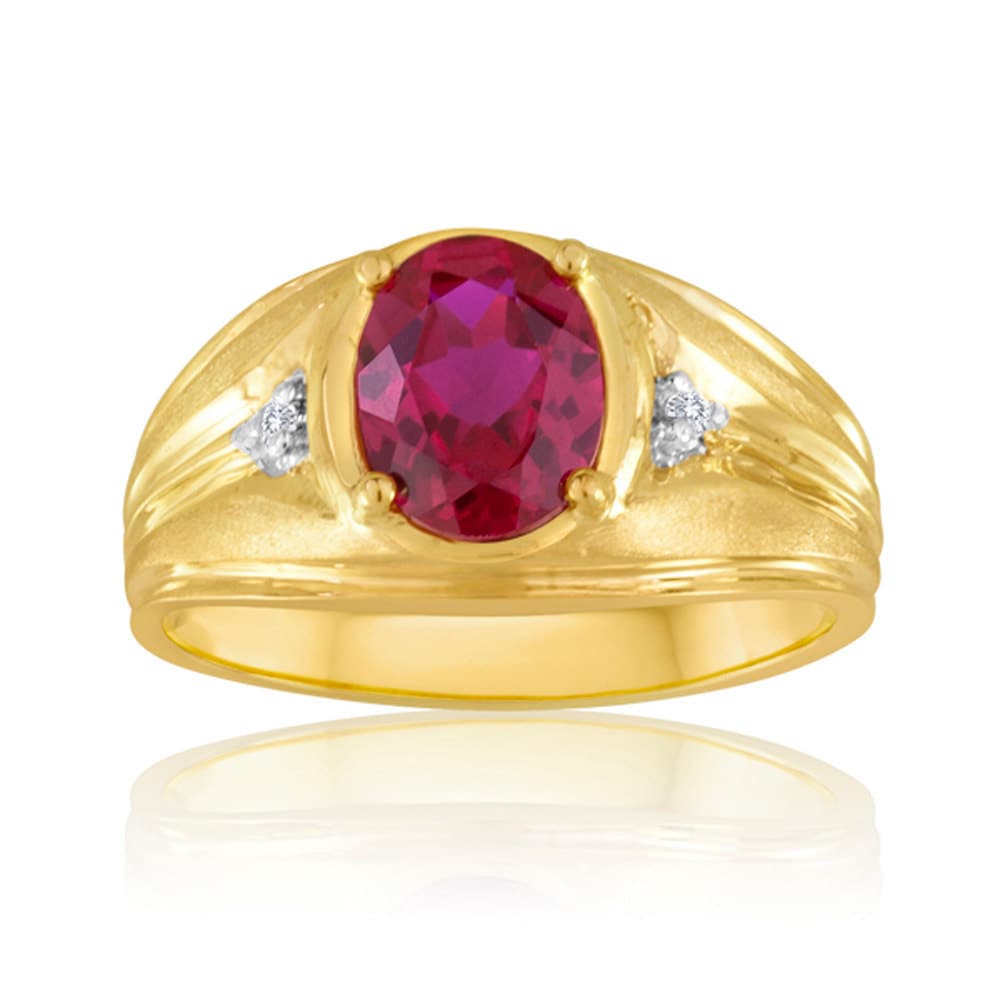 10K Yellow Gold Ruby Men's Ring Oval Ruby Ring Red Ruby