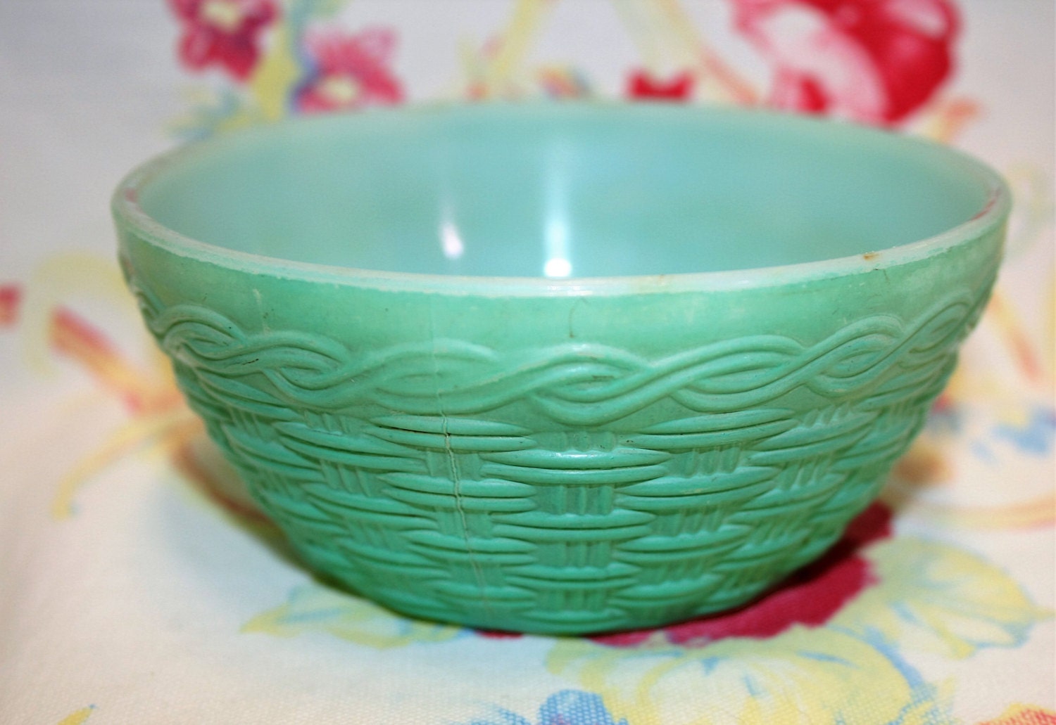 FireKing Jadeite Oven Ware Made in USA basketweave bowl