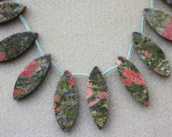 Unakite Graduated Marquise Beads 10-14x28-40mm - Full Strand