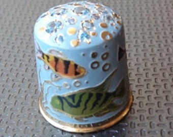 Author's collection thimble of handwork as a gift the unique decorative souvenir Blue Fishes