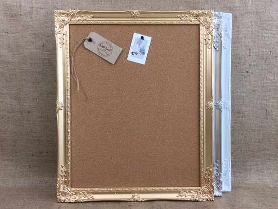 FRAMED CORK BOARD / White - Gold - Silver - Push Pin Board / Ornate Cork Vision Board / Framed Message Board / Notice Board