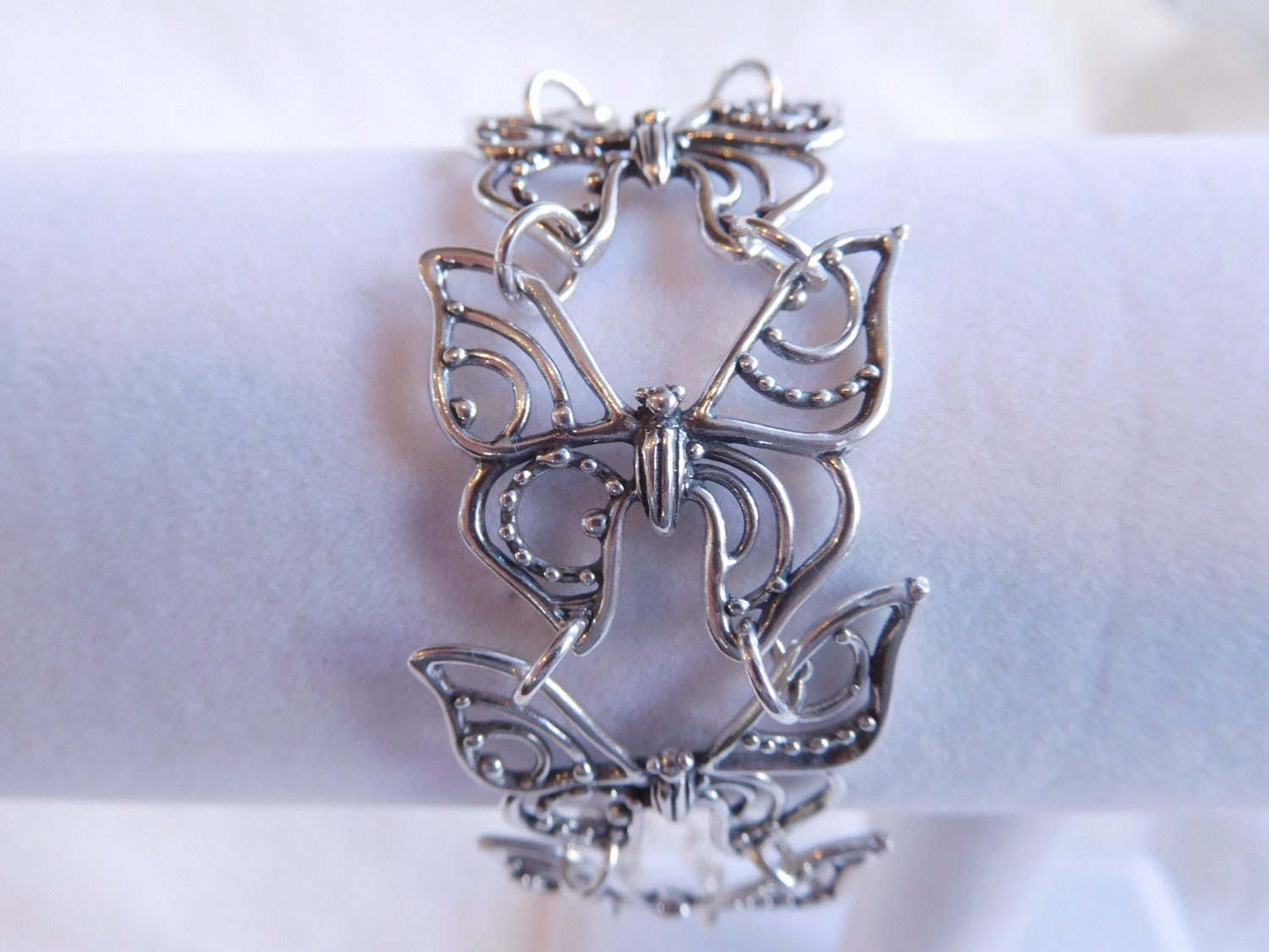 Sterling Silver Beaded Butterfly Link Bracelet