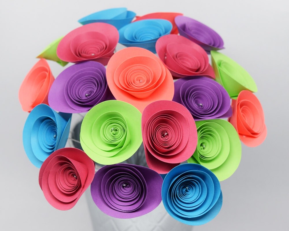 Bright Colorful Paper Flowers 20 Stemmed Paper Flowers