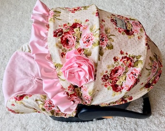 Baby Car Seat Covers, Roses Infant Car Seat Covers, Baby Girl Infant Car Seat Covers, Rambling Roses Baby Seat Covers, Fancy Baby Car Seats