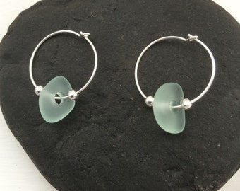 Scottish Sea Glass and Sterling Silver Hoop Earrings.