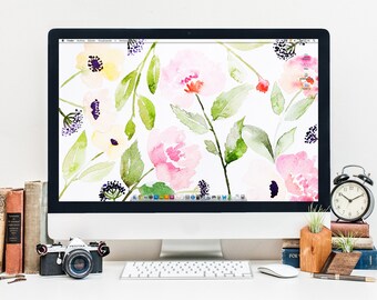 Floral Background - Desktop Wallpaper for Computer or Ipad - Watercolor Illustration - Instant Download Screensaver Pattern Painting