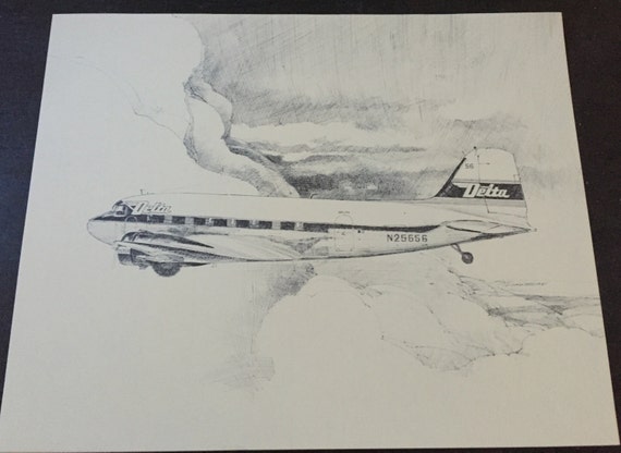 Delta Airlines Vintage Plane Sketch Delta Airlines 50th