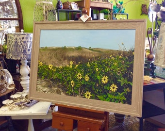 Sunflowers Beach Yellow Home Decor Original Art Oil Painting Framed by Cindy Allbritton