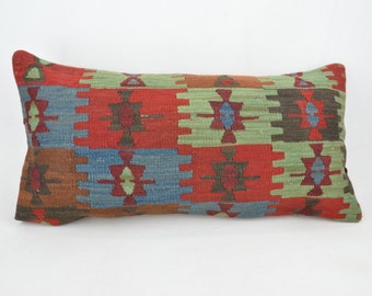 Kilim pillow, Wool kilim cousin from Anatolia,30x60 cm, 12"x24", Cotton back with Zip closure, Dry cleaning, Decorative pillow.