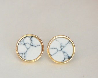 Marble circle earrings, marble stud earrings, marble circle stud earrings, minimalist earrings, bridesmaid earrings, gray and white studs