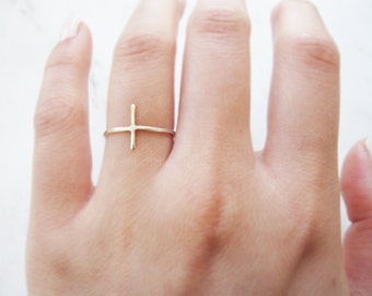 Sterling silver cross ring//sideways cross ring, silver sideways cross, side cross, thin silver cross ring, dainty ring, minimalist, Gift