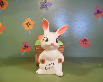 1977 Easter Bunny Rabbit Candy Dish Lid Egg Holiday Home Decor Kitsch Mid Century Modern Retro Vintage